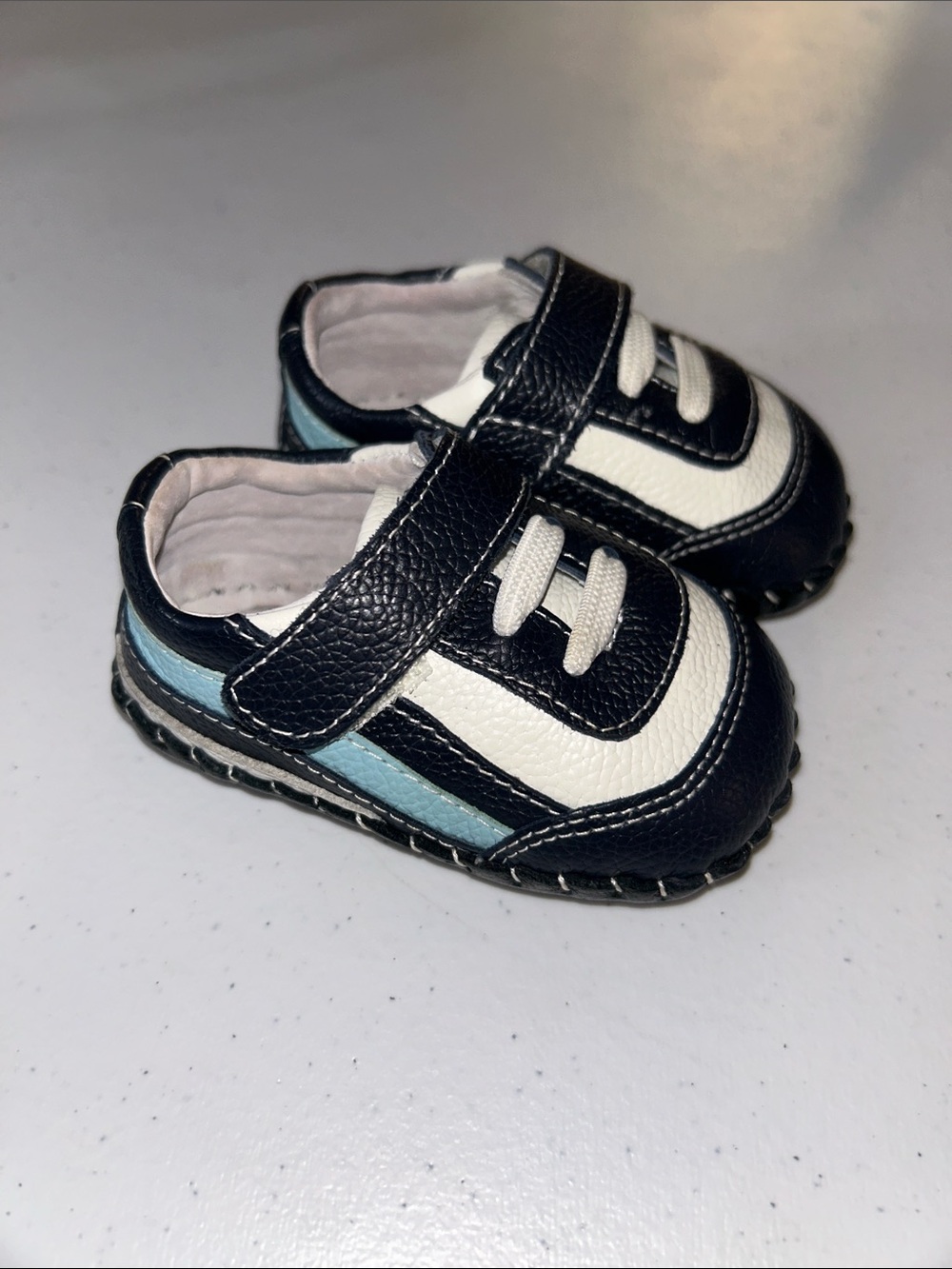 Pediped Baby Boy Navy + White Velcro First Shoes Size 0-6 Months